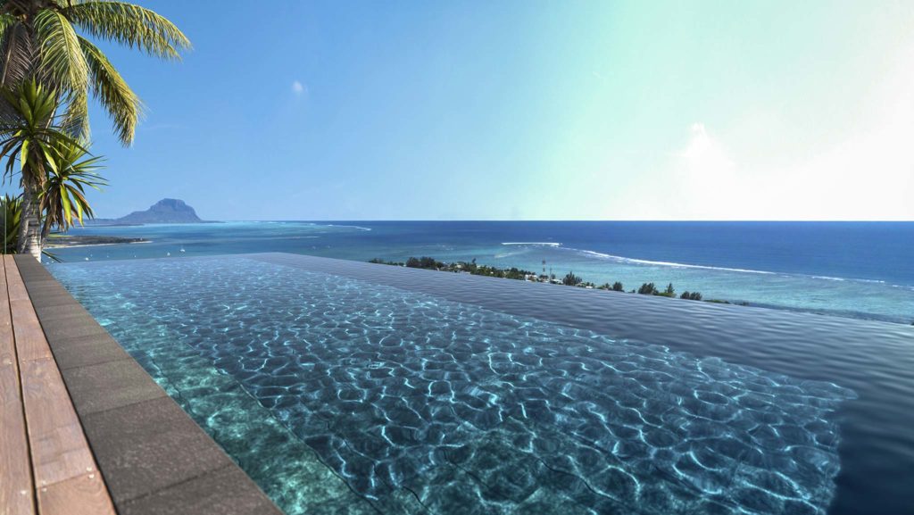 Legend Hill - Île Maurice : vue de la piscine à débordement sur la mer